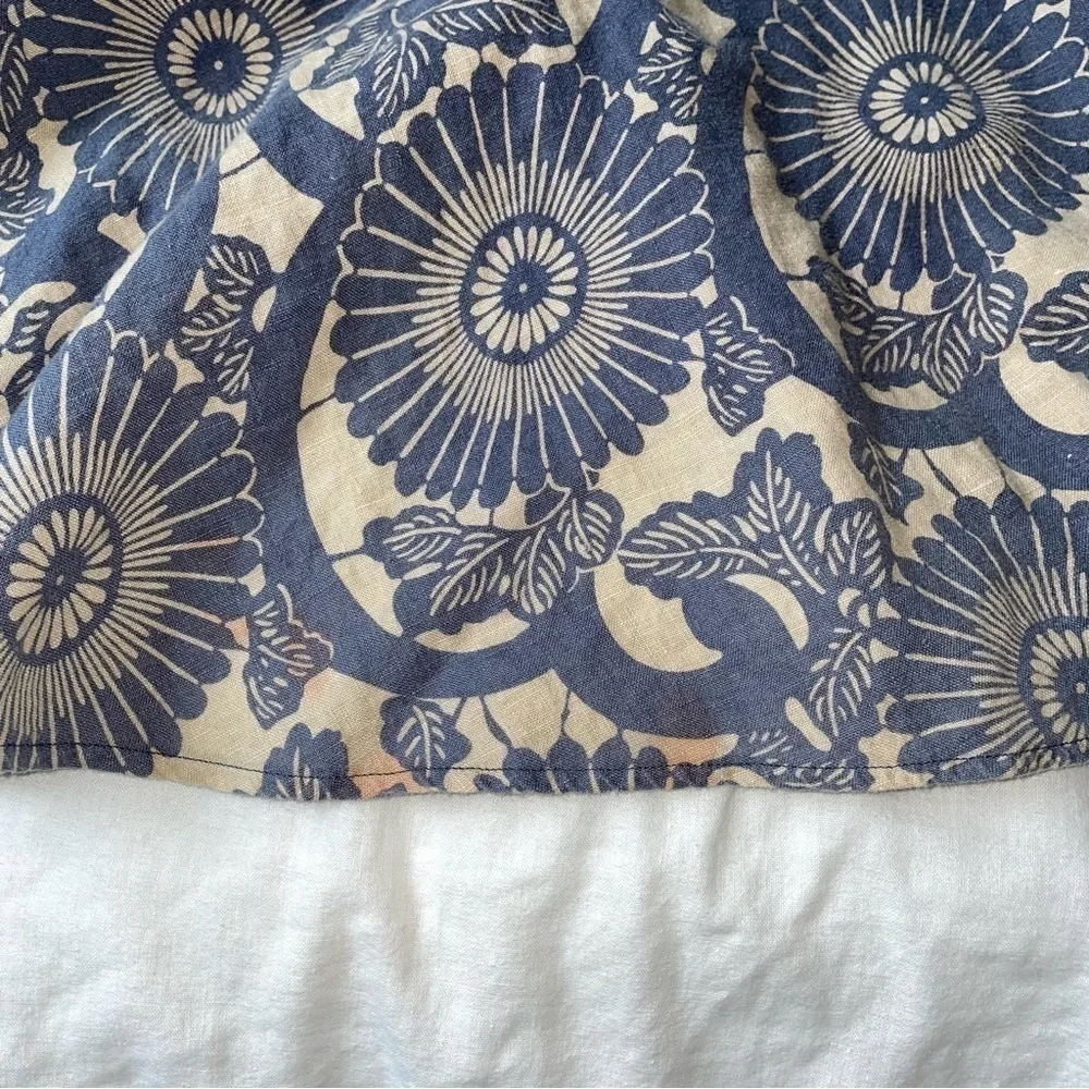 Boden 12L 100% Linen ruffle Maxi Skirt Floral Blue Cream
